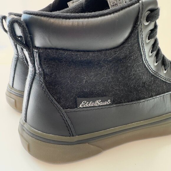 New! Eddie Bauer Black Leather & Wool High-Top Sneakers – Size US 8.5M - Picture 6 of 9
